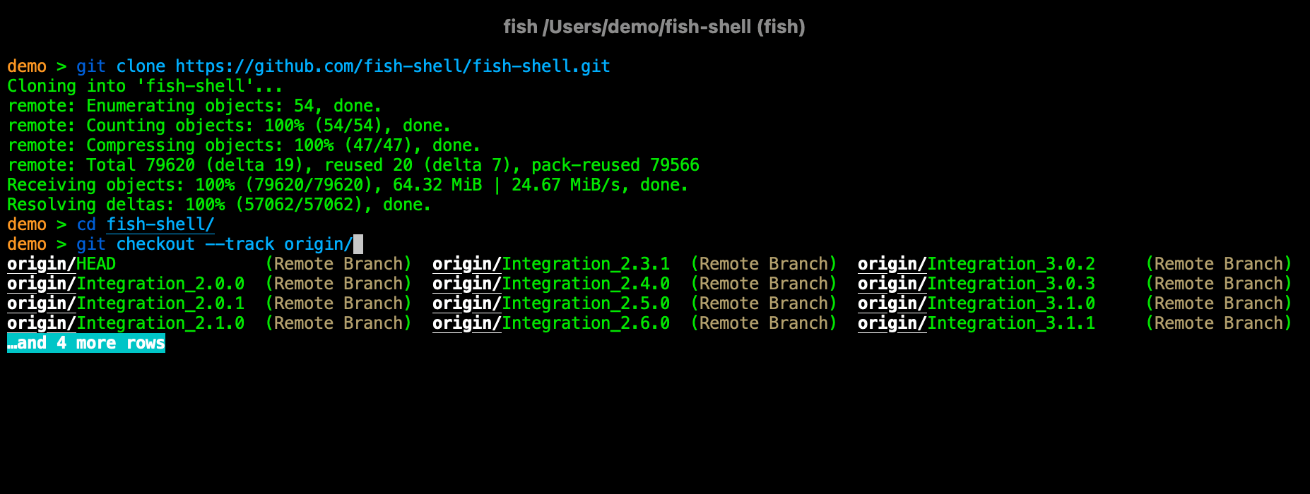 fish autocomplete git