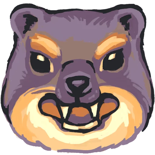 a stylized illustration of a hyrax head with a snarling and angry expression.