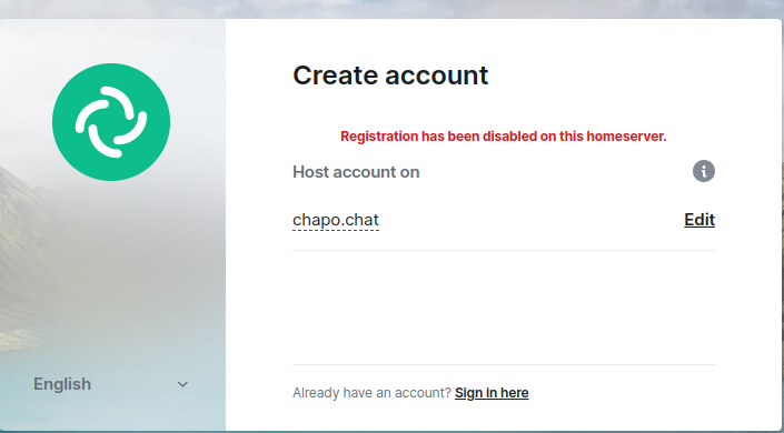 Element says chapo.chat registration is disabled