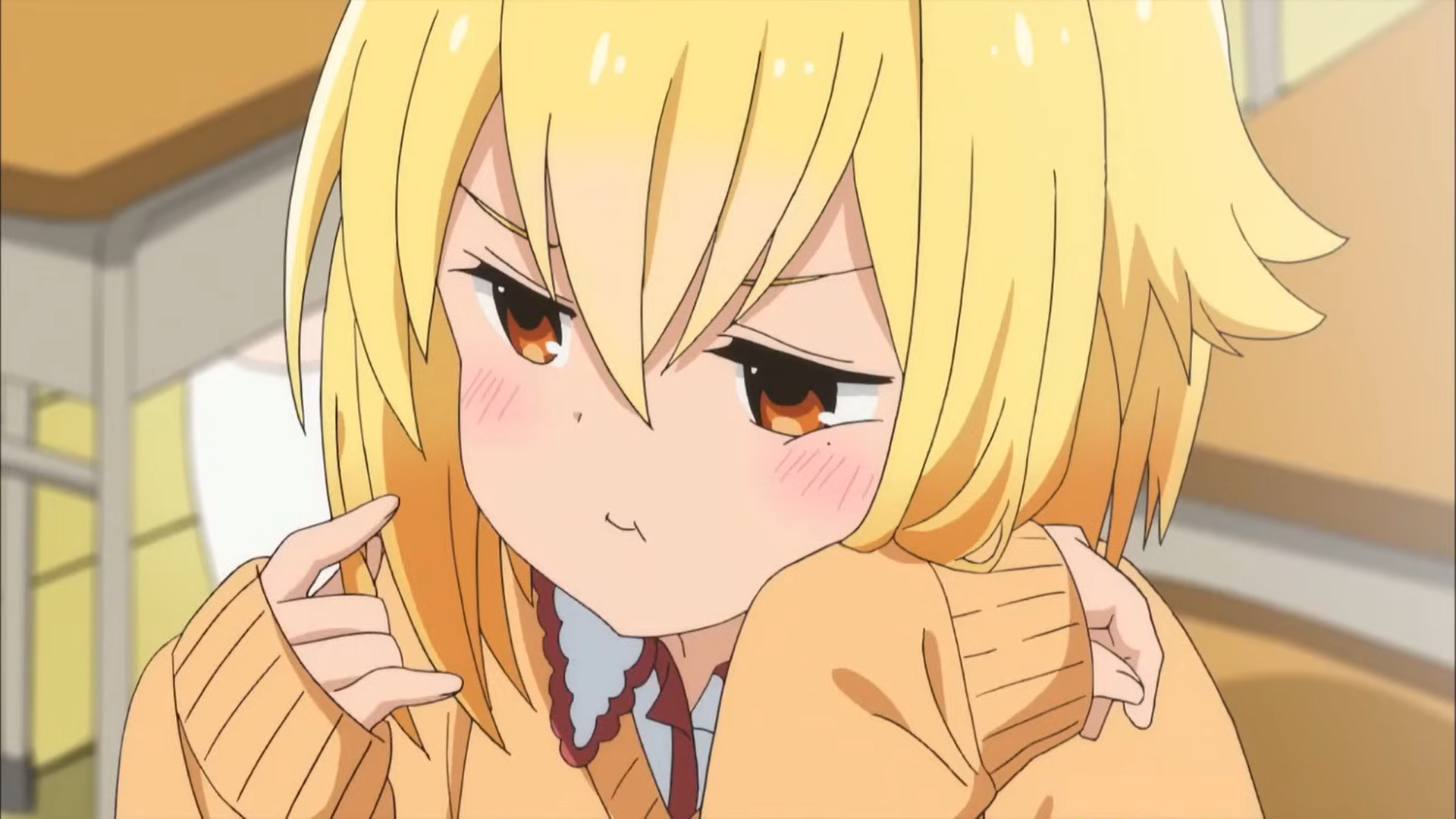 Pouting anime girl. Specifically Sunao Nako in the second episode of Hitoribocchi no Marumaruseikatsu.