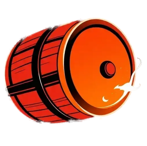 Powder Monkey: An icon of powder barrel in orange-red, black and white colors