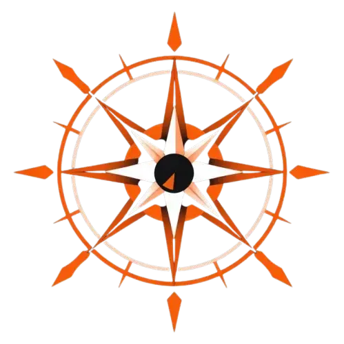 Vouched: a minimalist compass icon. Orangered color