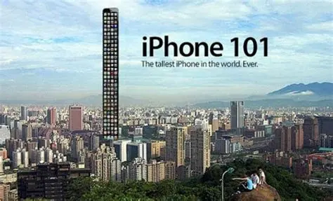 image of an iPhone so tall that it's bigger than skyscrapers