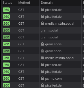 browser dev tools network tab showing various domains