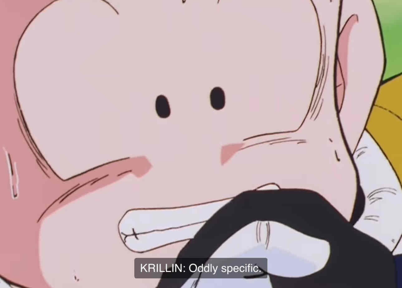 Krillin from Team Four Star's Dragon Ball Z Abridged saying "Oddly specific."