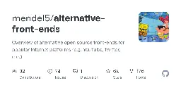 GitHub - mendel5/alternative-front-ends: Overview of alternative open source front-ends for popular internet platforms (e.g. YouTube, Twitter, etc.)