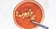 Vegan Tuscan Red Pepper &amp; White Bean Soup With Crispy Fried White Beans