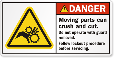 Beware of moving parts, crushed hand safety sign