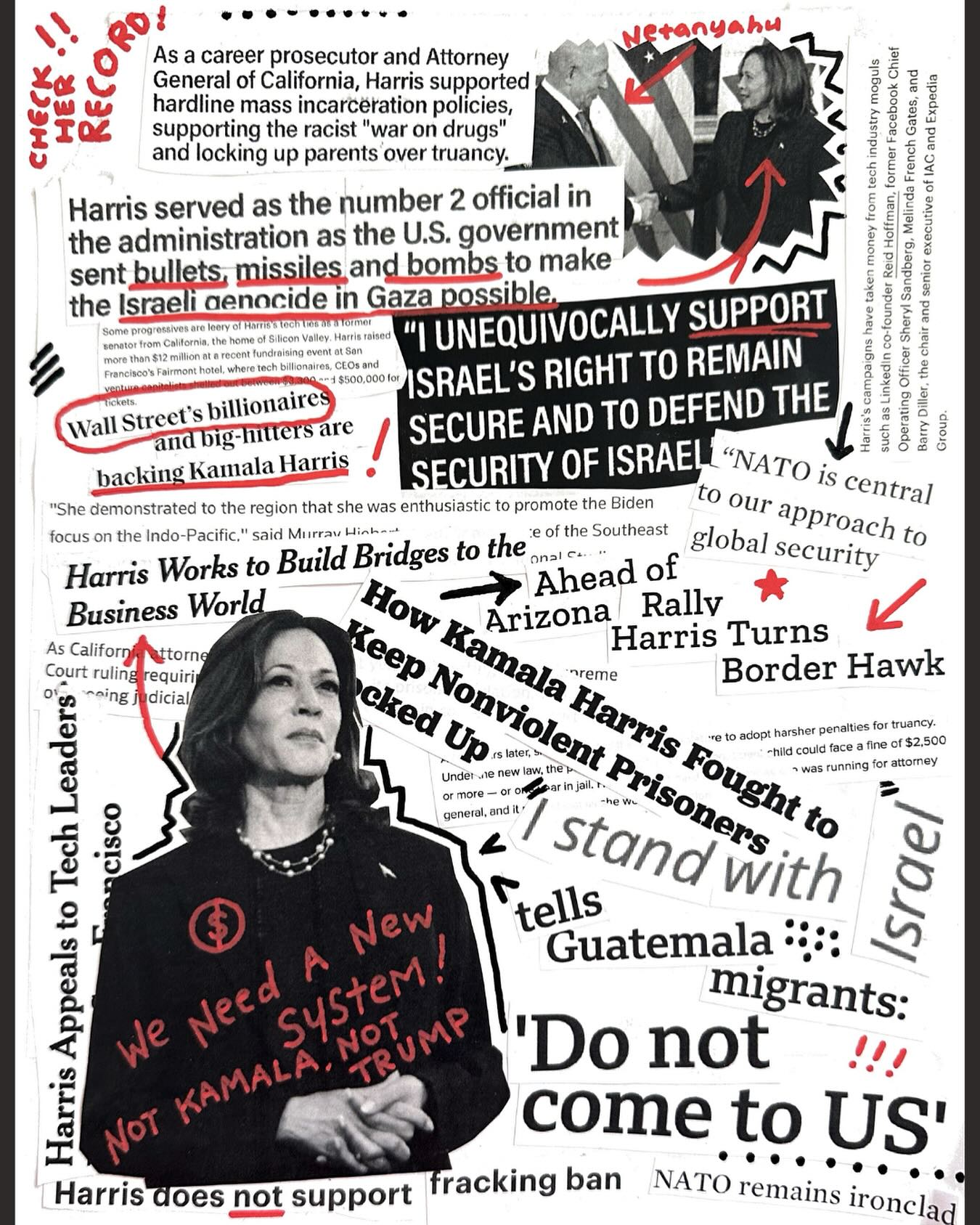 This is the real Kamala Harris – a friend to Israel, war mongers and big business, an enemy to working class people.  We need a new system! #VoteSocialistArtCall