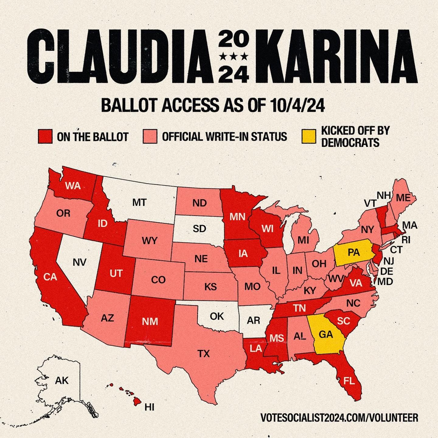 🚨FINAL BALLOT ACCESS MAP for the Vote Socialist campaign!🚨