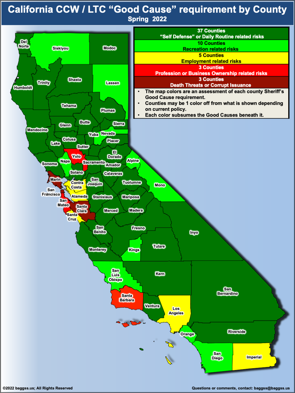 California CCW Good Cause Map (Spring 2022)