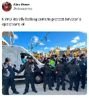 NYPD locking arms to protect Amazon and protect and help break a strike