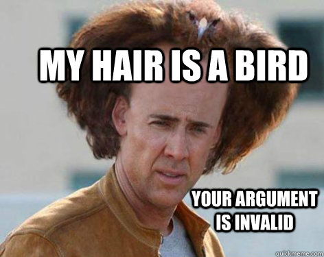 My hair is a bird. Your argument is invalid.