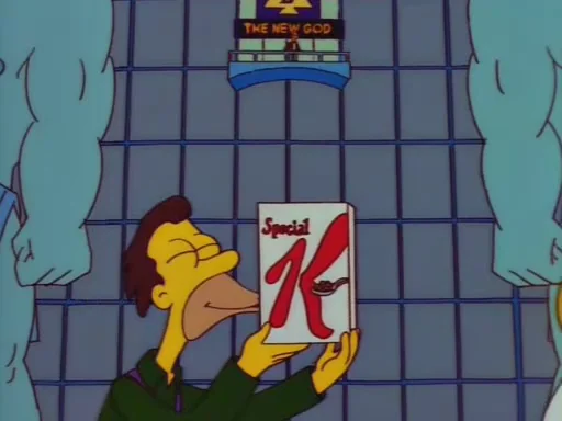 An image of Lenny from "The Simpsons" kissing a box of Special K, itself a joke to the fact that Elon Musk likes to use Ketamine, commonly called "Special K" on the street.