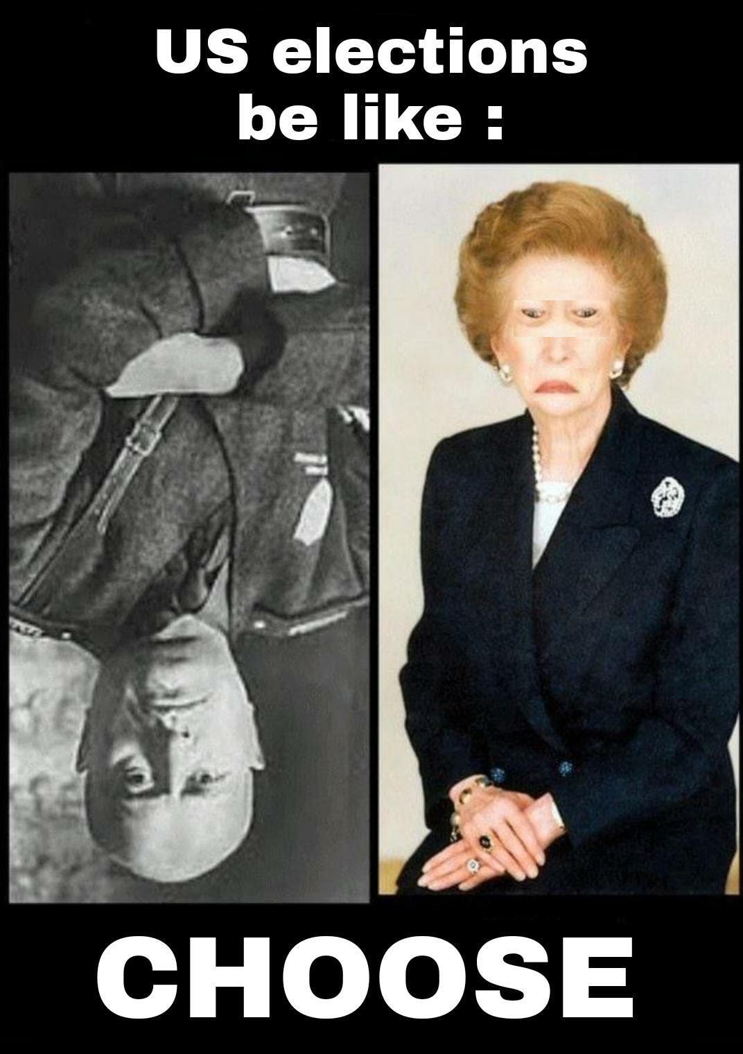 Mussolini is upside down, Thatcher Effect applied to Thatcher, cropped out Ifucky logo because fuck that nazi bar content theft website