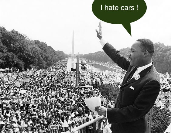 MLK saying "I hate cars" in front of crowd