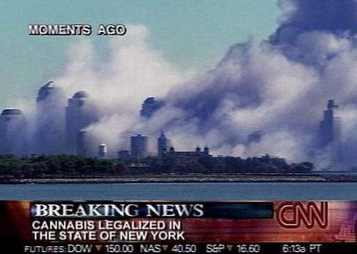 Moments ago: Breaking news, Cannabis legalized in the state of new york: CNN - Smoke billows out of every building