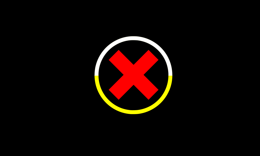 Black background with a Yellow-White ring surrounding a red cross.