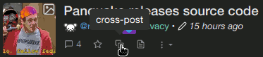 Screenshot of mouse pointer hovering over cross-post button