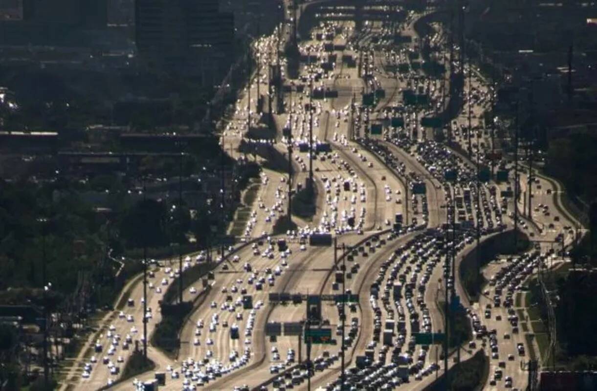 Aerial oblique photo of the monstrosity that is the Katy freeway in Texas