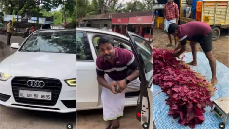 Kerala farmer drives Audi A4 to sell spinach at roadside market. Viral video