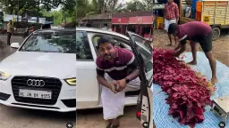 Kerala farmer drives Audi A4 to sell spinach at roadside market. Viral video
