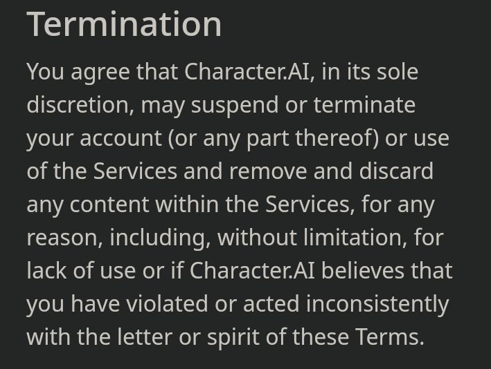 Would character AI ban you for simply not using their service?