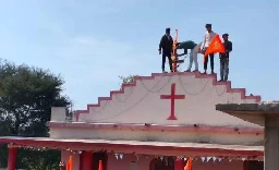 Hindu flags planted atop churches in Madhya Pradesh