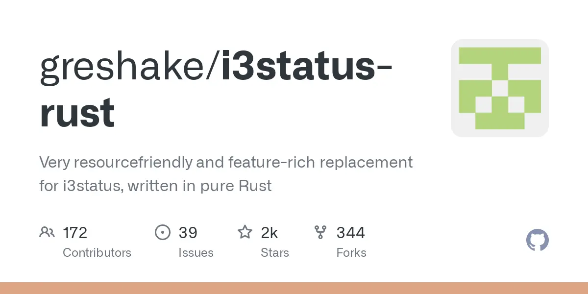 GitHub - greshake/i3status-rust: Very resourcefriendly and feature-rich replacement for i3status, written in pure Rust