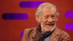Sir Ian McKellen falls off stage at Noel Coward Theatre in London during Player Kings performance