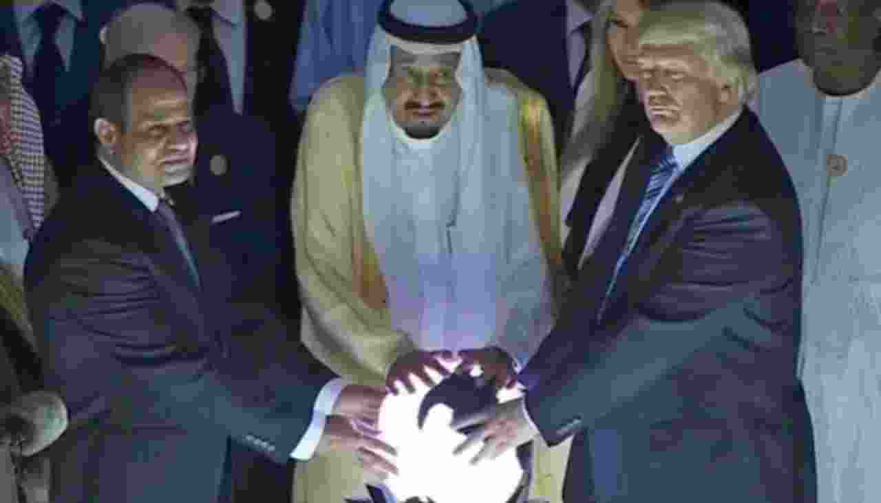 That photo of Trump, Saudi King Salman and Egyptian President Abdel Fattah al-Sisi with their hands on a shining orb at an anti-extremism centre in Riyadh in 2017