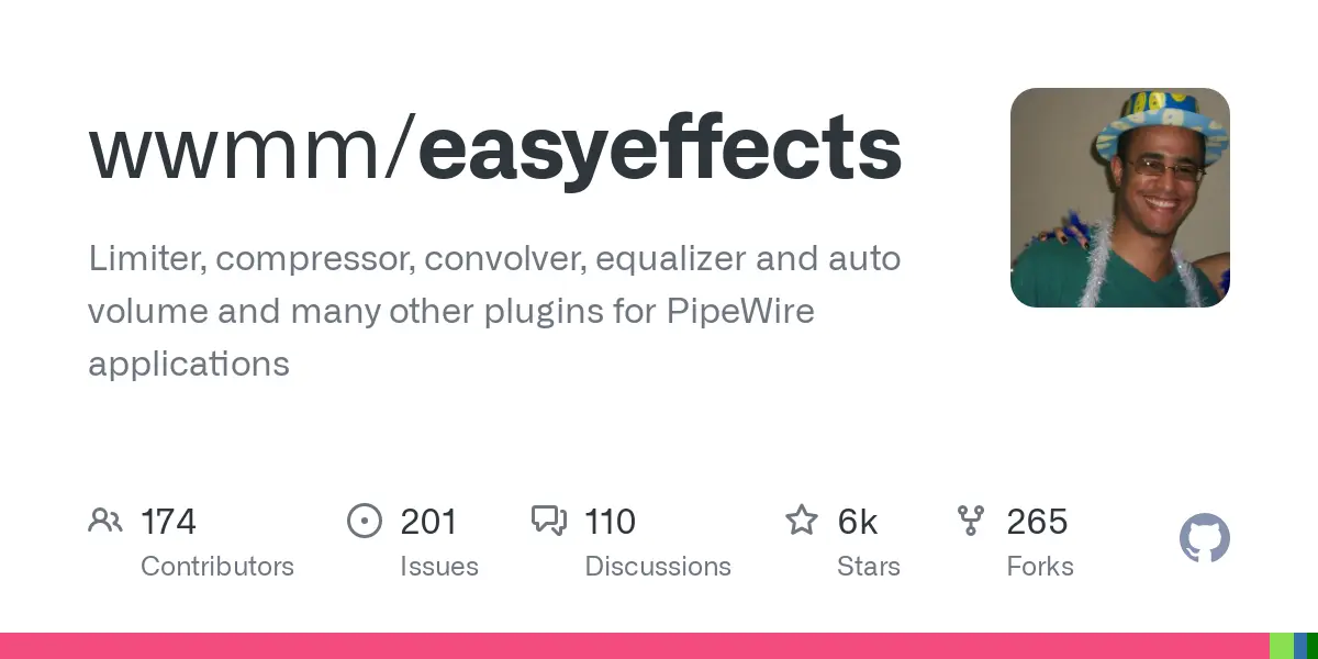 GitHub - wwmm/easyeffects: Limiter, compressor, convolver, equalizer and auto volume and many other plugins for PipeWire applications