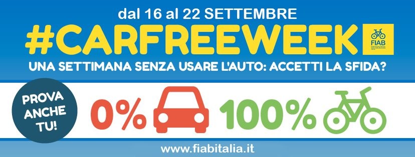 Dal 16 al 22 settembre
#carfreeweek
Una settimana senza usare l'auto: accetti la sfida?
0% 🚗 | 100%🚲
Prova anche tu