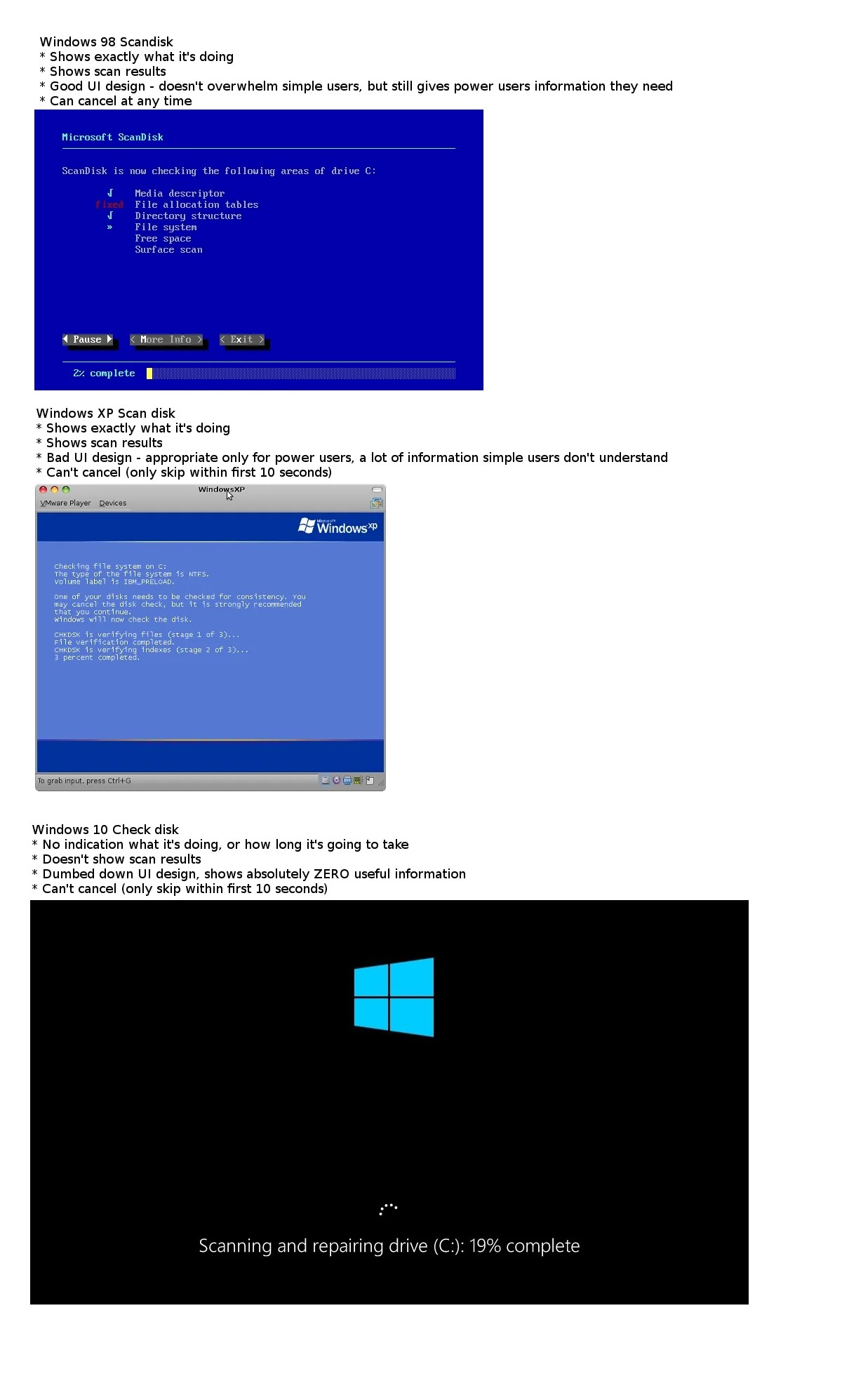 How windows Scandisk was dumbed Down over time to avoid "scaring the user"