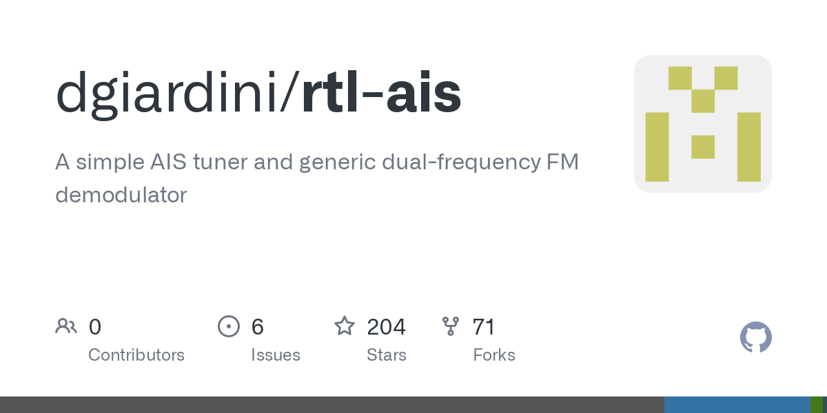 GitHub - dgiardini/rtl-ais: A simple AIS tuner and generic dual-frequency FM demodulator